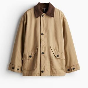 H&M Beige Utility Jacket with Dark Brown Collar